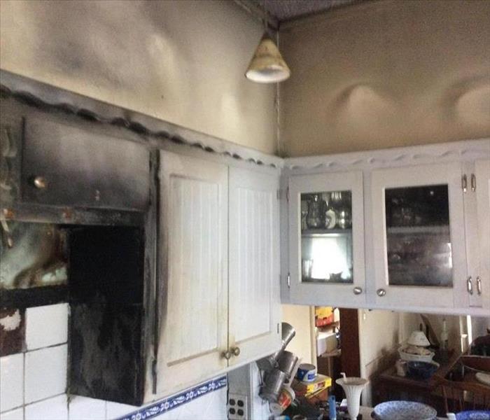 Burnt surfaces in kitchen after fire 